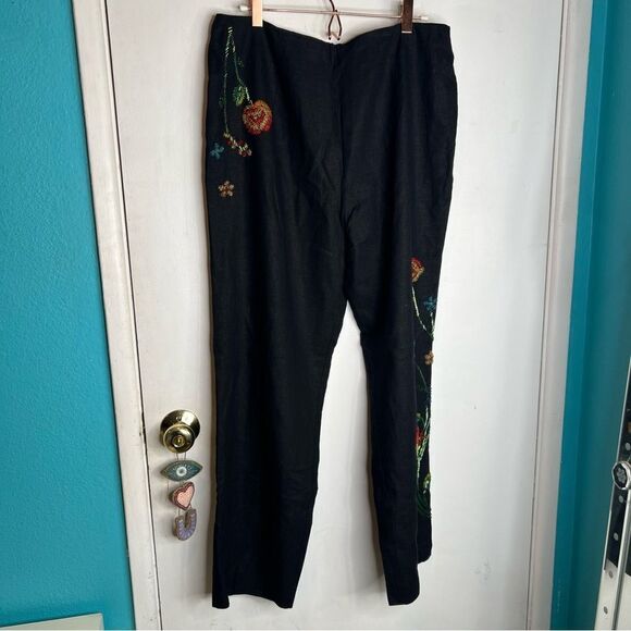 Nicole studio linen rayon blend beaded floral sead beaded on pants beautiful - Picture 1 of 12